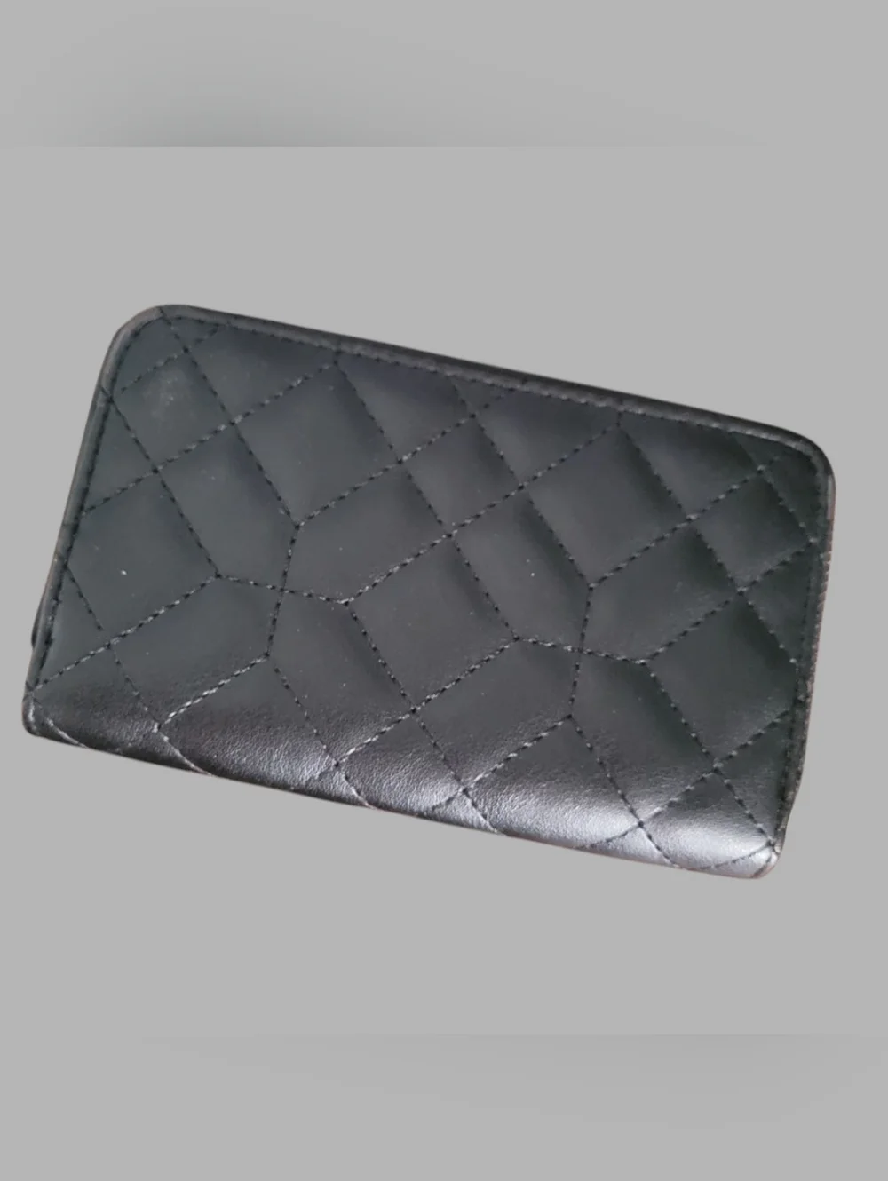 Black Quilted Wallet Clutch Gold Hardware Card Holder